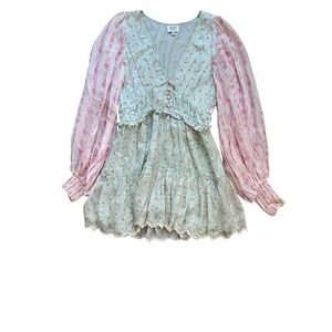 HEMANT & NANDITA Long Sleeve Tiered Mini Dress Cottagecore Feminine, Size Small